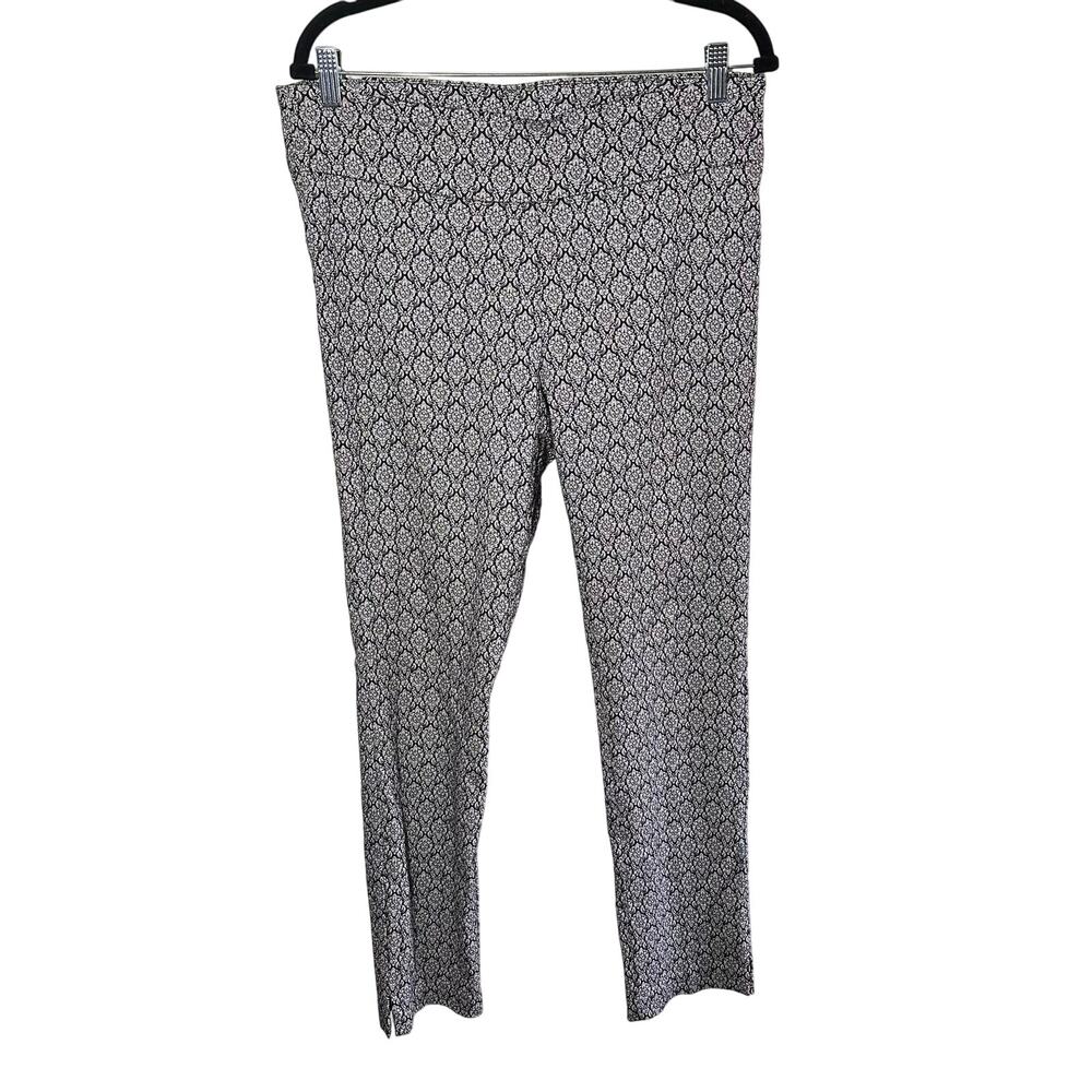 Roz & Ali Women's Black Gray Patterned Pull On Business Pants Size 14